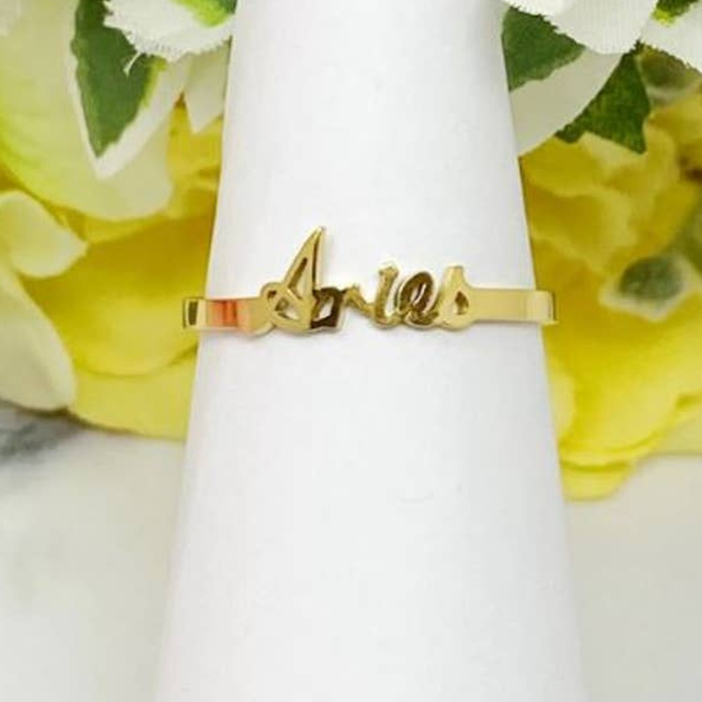 Aries Zodiac Scripted Stacking Layering Ring